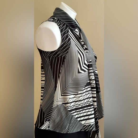 Kasper Separates Black & White Satin Zigzag Lines With Tie In Front Sz S - Picture 3 of 8